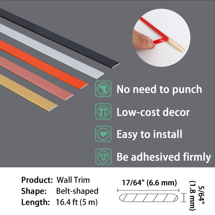 Flexible Molding &amp; Wall Trim | Peel and Stick Design | Ceiling, Floor, Mirror, Corner, Wardrobe, Cabinet and Auto Trim, 16.4 ft x 0.26 inch