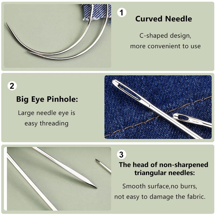 16 Pcs Leather Sewing Needles,Heavy Duty Sewing Needles Kit Include Leather Triangular Needle, Sack Needle, Hand Sewing Needle,Leather Needles for Upholstery,Leather Craft,Carpet Canvas Repair