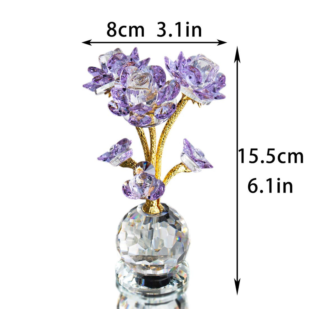 QFkris Purple Crystal Rose Flower Figurine Collectible 