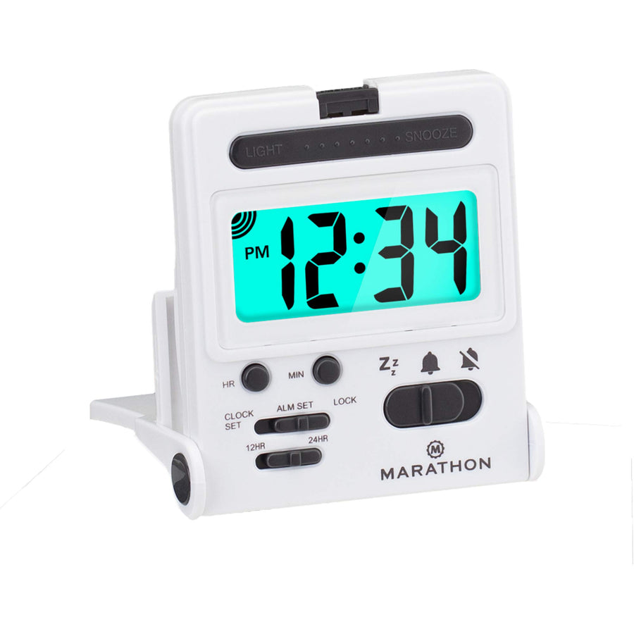 Foldable Compact Travel Alarm Clock with Locking Mechanism