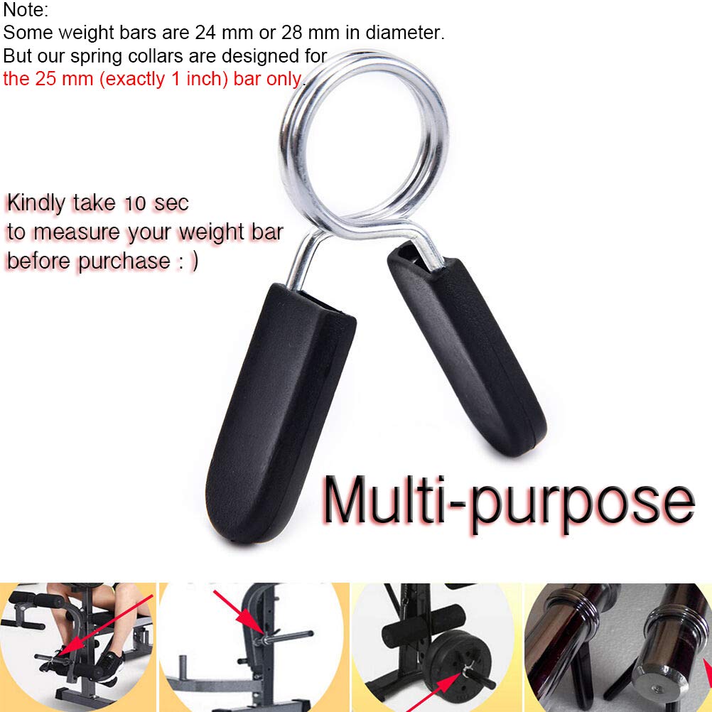 Spring Clip Collars, 1 inch (25 mm) for Smooth Dumbbell Handle or Standard Weightlifting Barbell (Pack of 4)