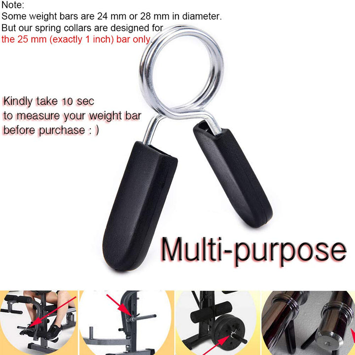 Spring Clip Collars, 1 inch (25 mm) for Smooth Dumbbell Handle or Standard Weightlifting Barbell (Pack of 4)
