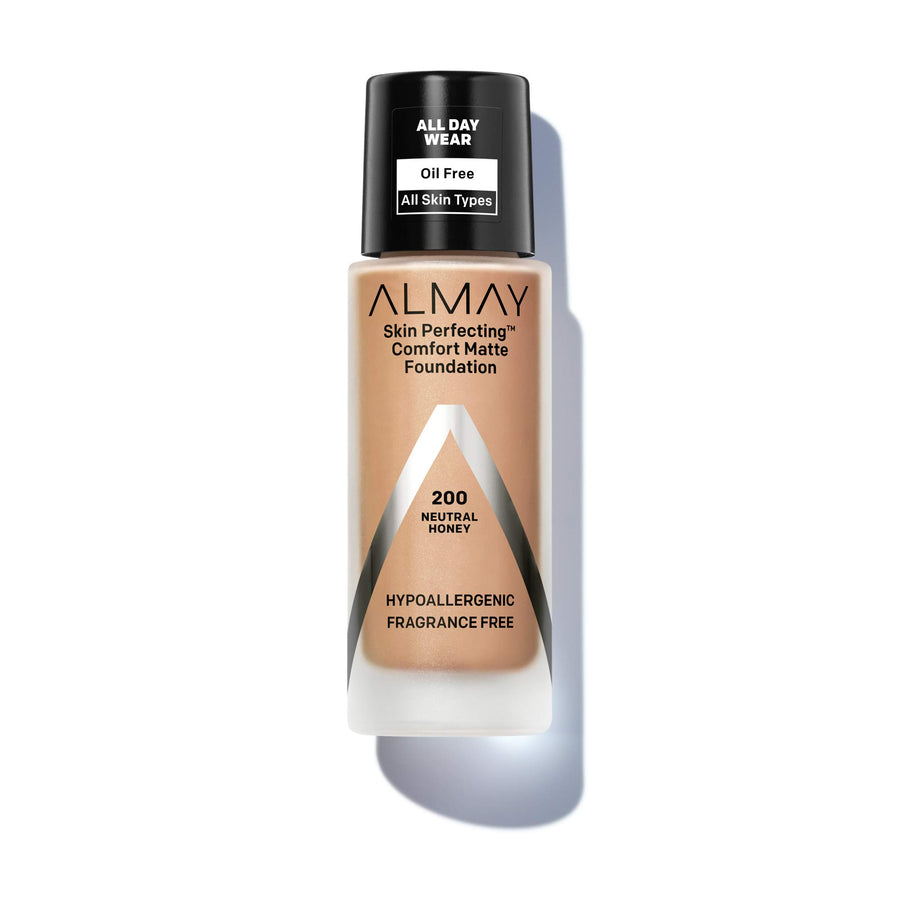 Skin Perfecting Comfort Matte Foundation, Hypoallergenic, Cruelty Free, -Fragrance Free, Dermatologist Tested Liquid Makeup, Neutral Honey, 1 Fluid Ounce