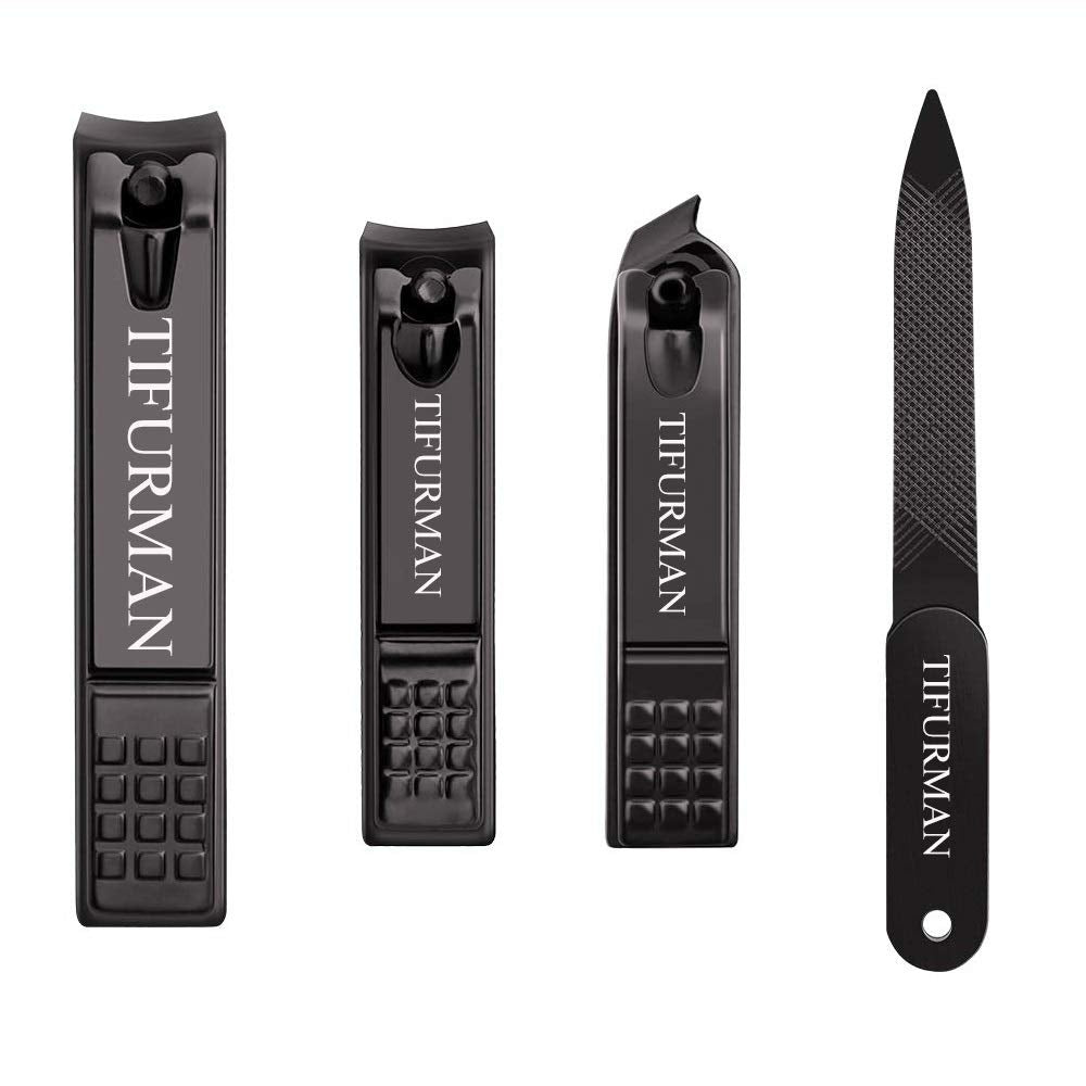 Nail Clippers Set,Stocking Stuffers Fingernail &amp; Thick Toenail &amp; Ingrown Nail Clippers &amp; Nail File for Men and Women,Perfect 4pcs Nail Clippers Set(Black)