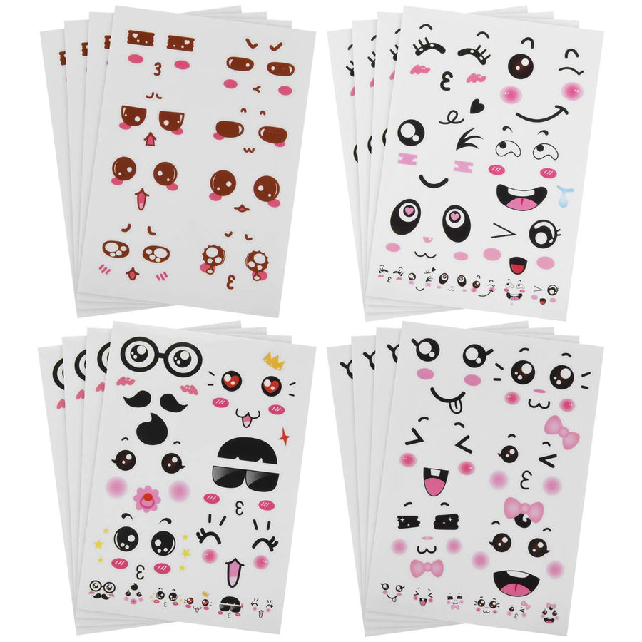 Bluecell 16pcs Cute Cartoon Face Expression Stickers with Eyes Nose Mouth Creative Stationery Sticker for Books Cup Water Bottles DIY Decoration (Face Expression)