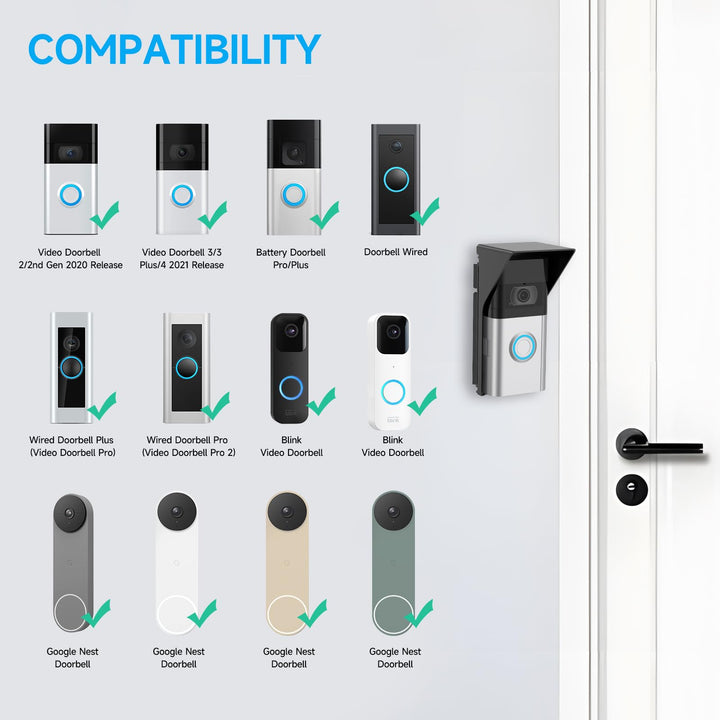 Waterproof Adiustable Angle Mount for Video Doorbell 1/2/3/3Plus/4/Wired/Pro/Pro2/(2020 Release), Blink and Nest Doorbell Battery/Wired, Expand View Area 30 to 60 Degree, Black
