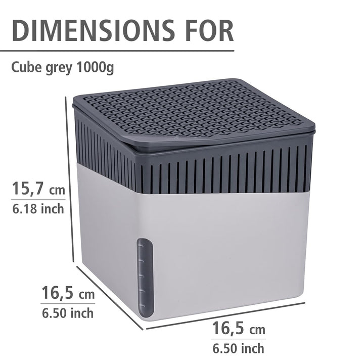 Portable Dehumidifier Cube Design, Compact and Rechargeable Dehumidifier for Bathroom, Closet, Bedroom, Garage, Covers up to 2800 Cubic Feet, 2.2lbs, Gray, 6.18 x 6.5 x 6.5