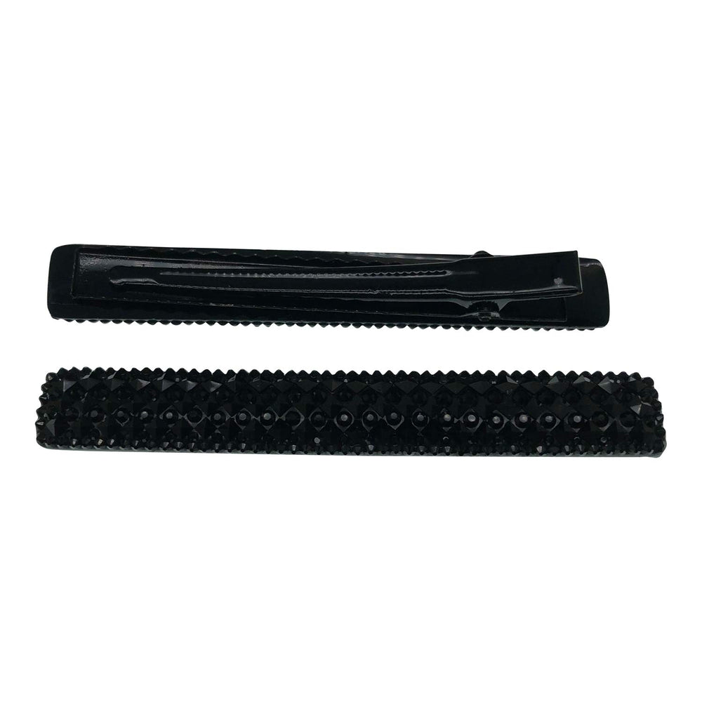 Black Crystal Metal Alligator Clips Duckbill Clips Hair Clips Rhinestone Stylish Hair Barrettes with Teeth Hair Pins Bobby Pin Hair Slide for Women Girl Hair Jewelry Accessories (Rectangle)