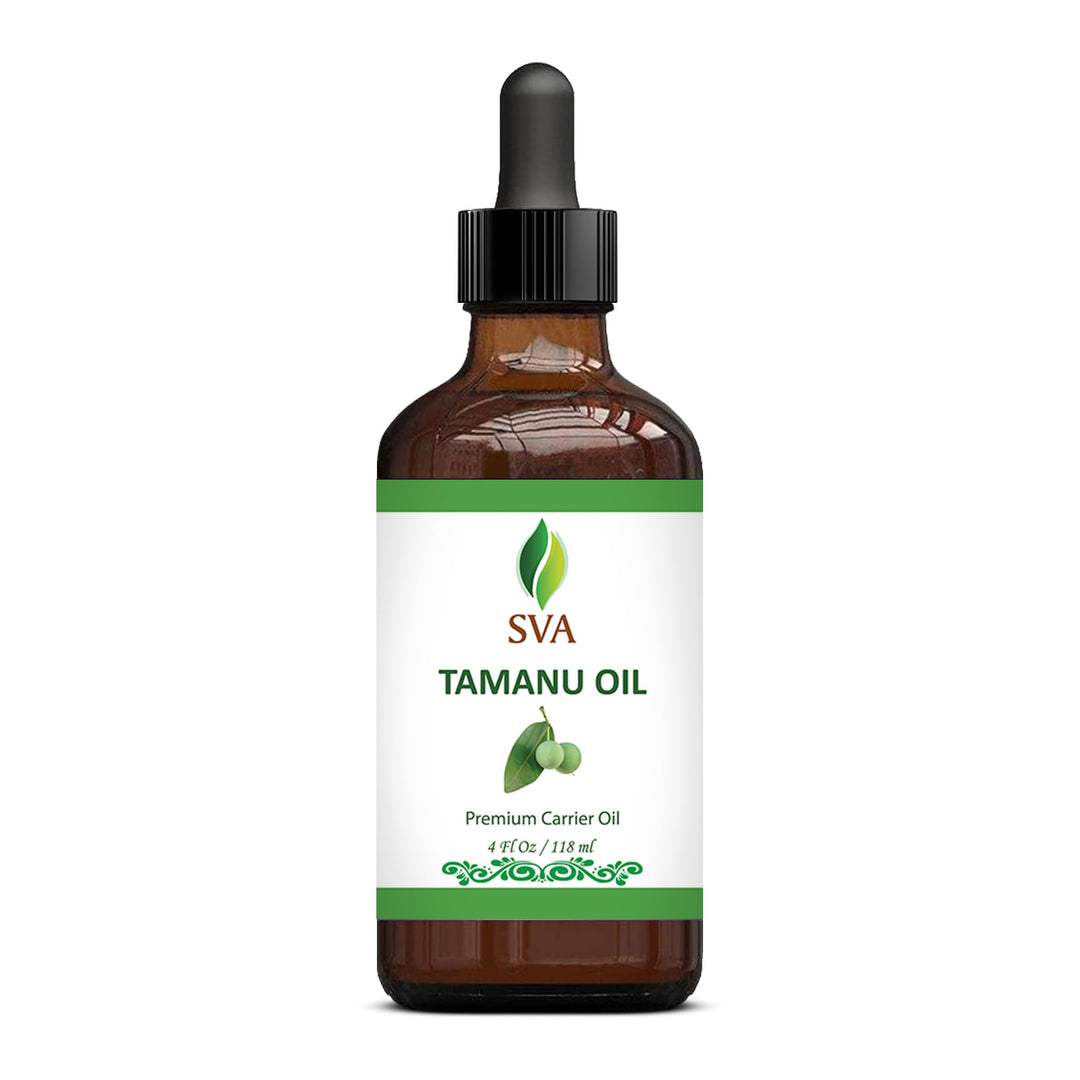 SVA Tamanu Oil - 4 Fl Oz – 100% Natural Cold Pressed Tamanu Oil - for Face, Skin Care, Hair Care, Scalp Massage &amp; Body Massage – Carrier Oil with Dropper