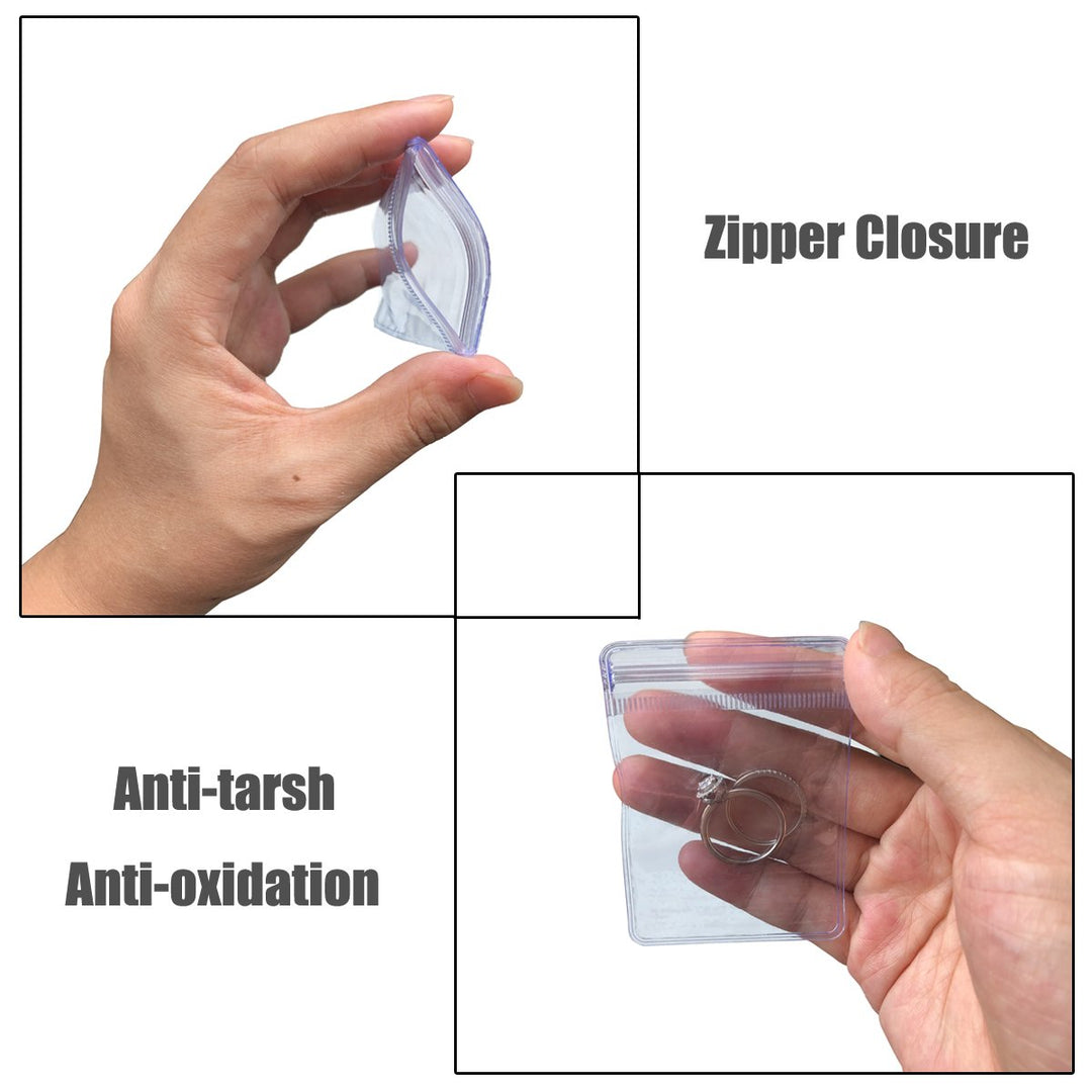 Antitarnish Jewelry Rings Earrings Packing Storage Pouch 100 PCS PVC Clear Jewelry Anti Oxidation Zipper Bags 2 x 2.8 INCH Transparent Jewellery Pouch Thick Airtight Storage Sack