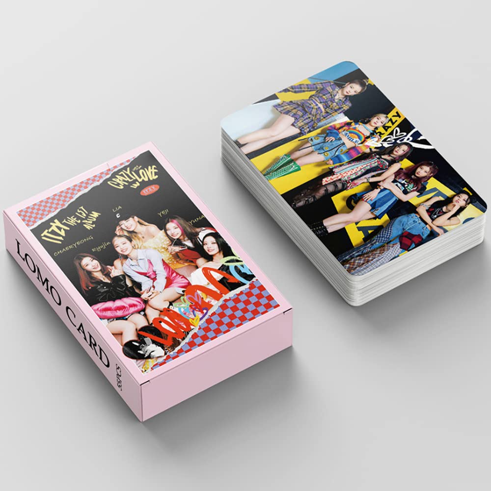ITZY LOMO Cards 55pcs ITZY CRAZY IN LOVE new album photocard KPOP ITZY photo cards Merchandise of Postcards KPOP Postcard for Fans Daughter, Pink, 3.24*2.28inches