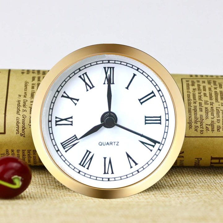 Mini Clock Insert 2.4 Inch (61 mm) Round Quartz Clock Fit-up Movement Miniature Clock White Dial Gold Tone Bezel Roman Numerals (Gold)