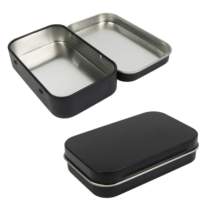 10 Pack Metal Rectangular Empty Hinged Tins Box Containers 3.75 by 2.45 by 0.8 Inch Black Mini Portable Box Small Storage Kit Home Organizer (10 Black)