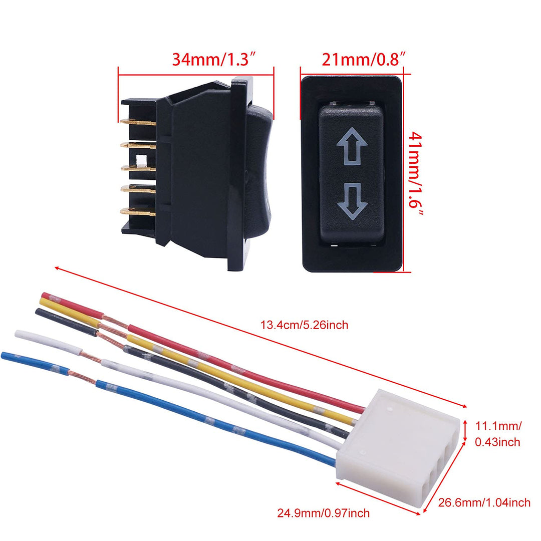 2Pcs 5 Pin Car Window Switch 12V 20A Control Power Window Lift RV Slide Out Momentary Rocker Switch with Wiring Harness K-011-JT-X