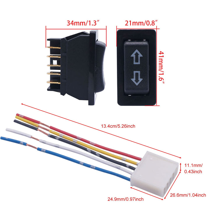 2Pcs 5 Pin Car Window Switch 12V 20A Control Power Window Lift RV Slide Out Momentary Rocker Switch with Wiring Harness K-011-JT-X