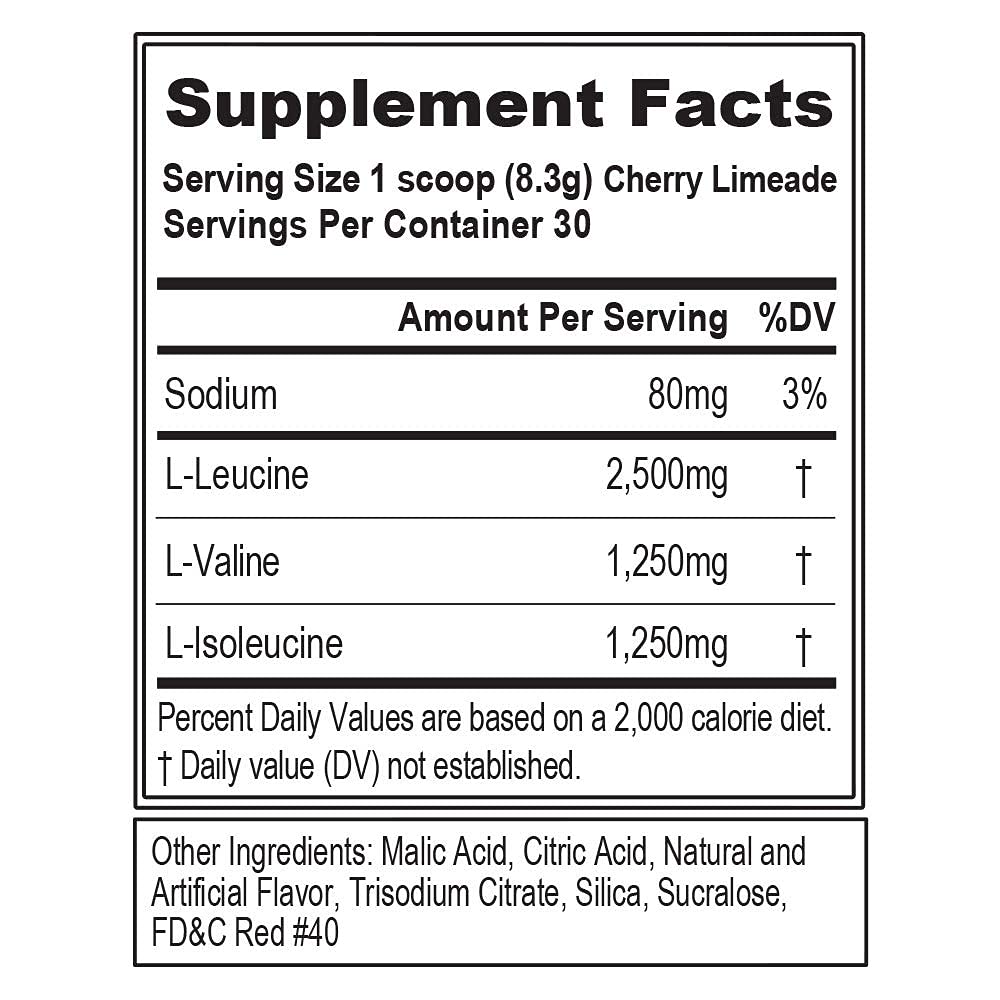 EVL BCAAs Amino Acids Powder - BCAA Powder Post Workout Recovery Drink and Stim Free Pre Workout Energy Drink Powder - 5g Branched Chain Amino Acids Supplement for Men - Cherry Limeade