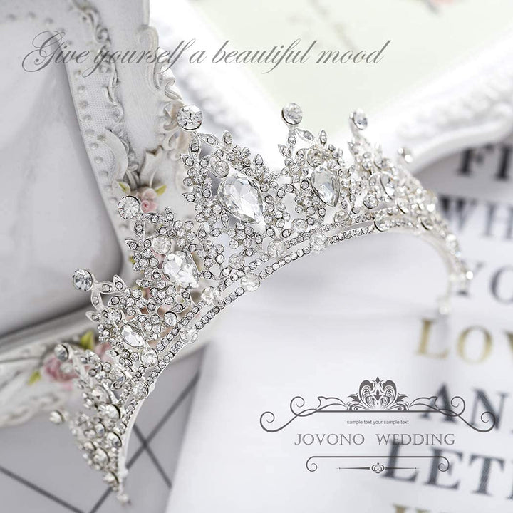 Zehory White Crystal Wedding Crowns Queen Crowns and Tiaras Rhinestones Tiara Bride Wedding Crown for Women and Girls Bridal Princess Pageant Decorative Tiaras Hair Accessories for Bridal