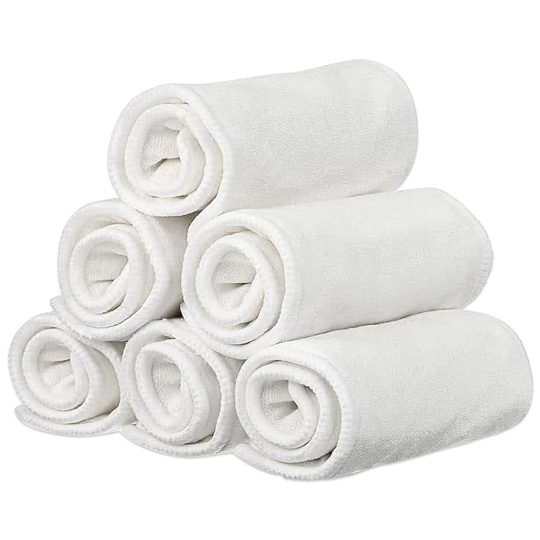 6 Pack Rayon Microfiber Inserts Liners for Adults Cloth Diapers for Incontinence Care, 4-Layer Washable Reusable Large Absorbent (White, 6 Pack)