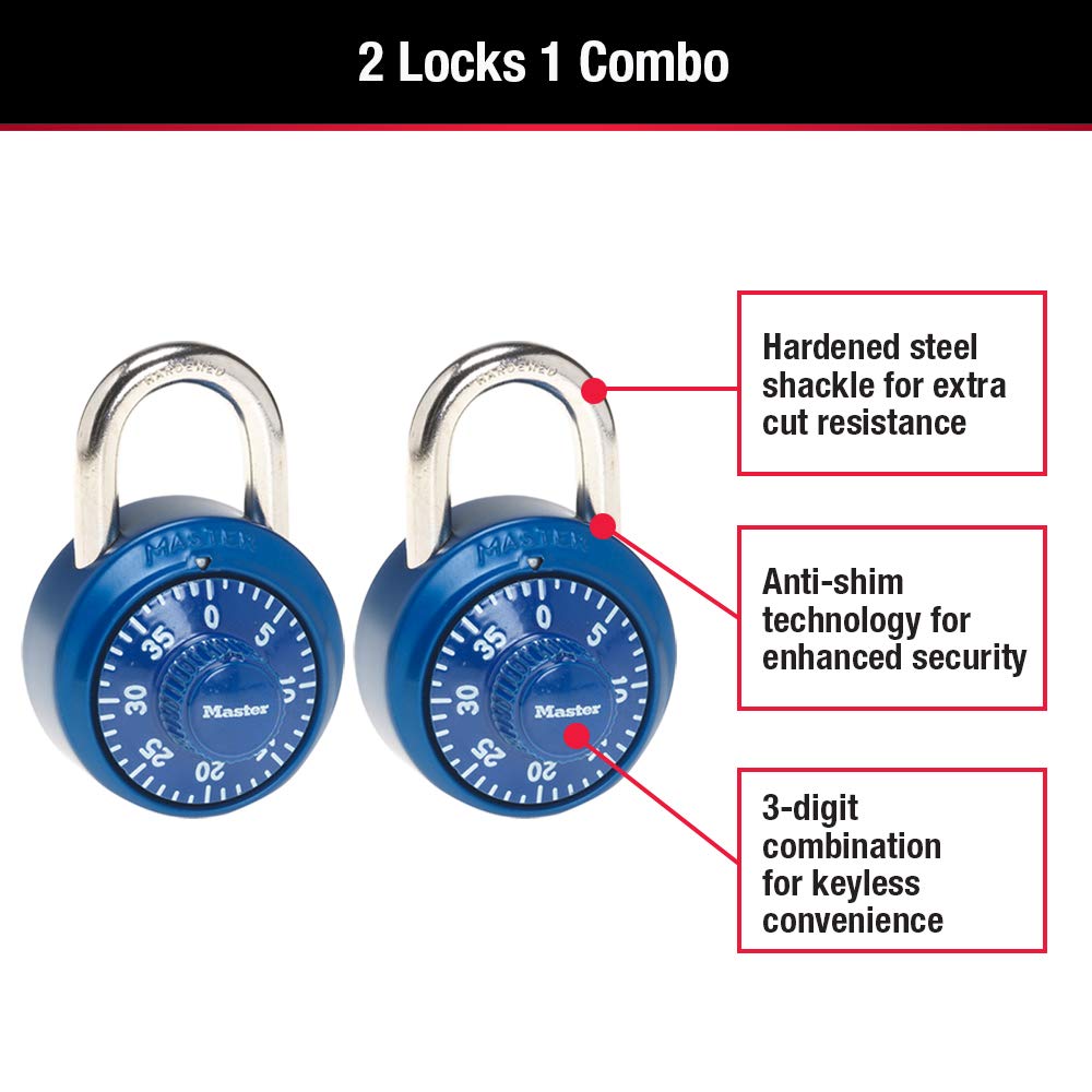 1530T Locker Lock Combination Padlock, 2 Count (Pack of 1), Colors May Vary