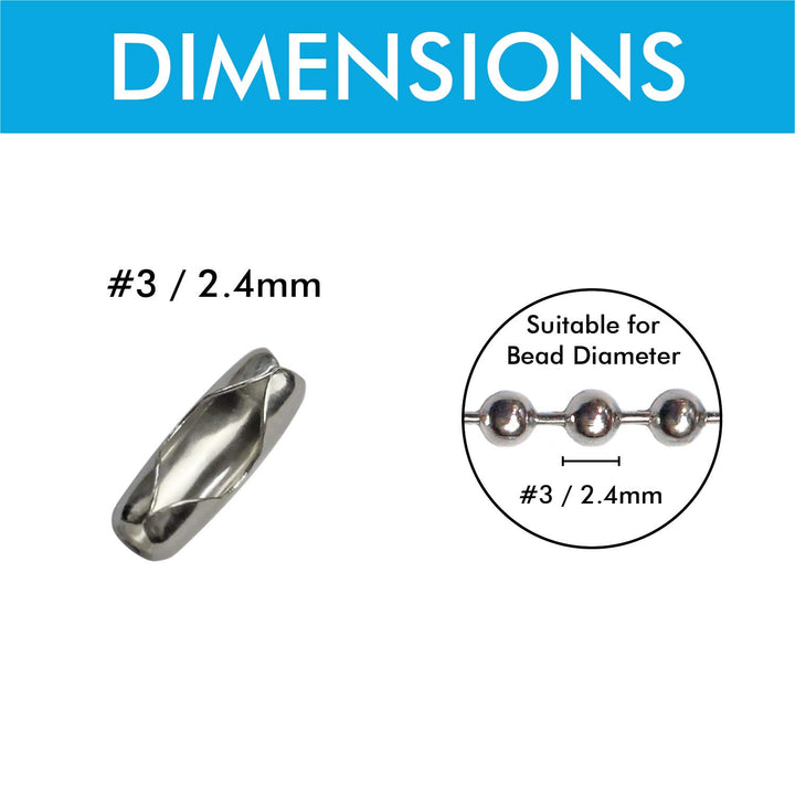 Ball Chain Connector Clasps 300 Pieces Number 3 Connectors Fits 2.4mm Beaded Ball Chain