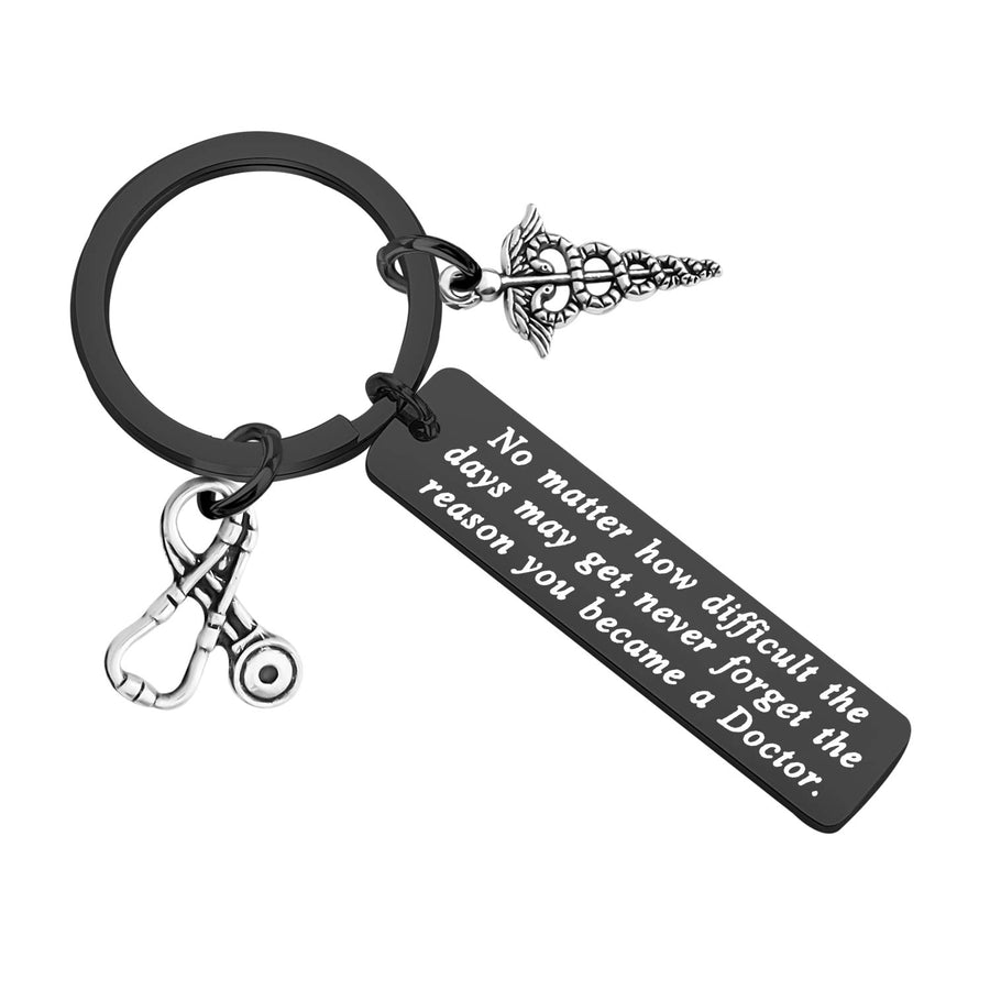 Doctor Gift Doctor Keychain Caduceus Charm Medical Doctor Jewelry Gifts for Graduation Birthday Christmas (Black)