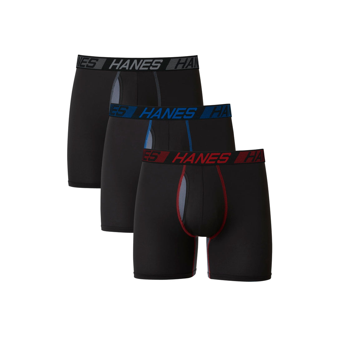 Men&#39;s X-Temp Total Support Pouch Boxer Brief, Anti-Chafing, Moisture-Wicking Underwear, Multi-Pack, Regular Leg-Black, Large