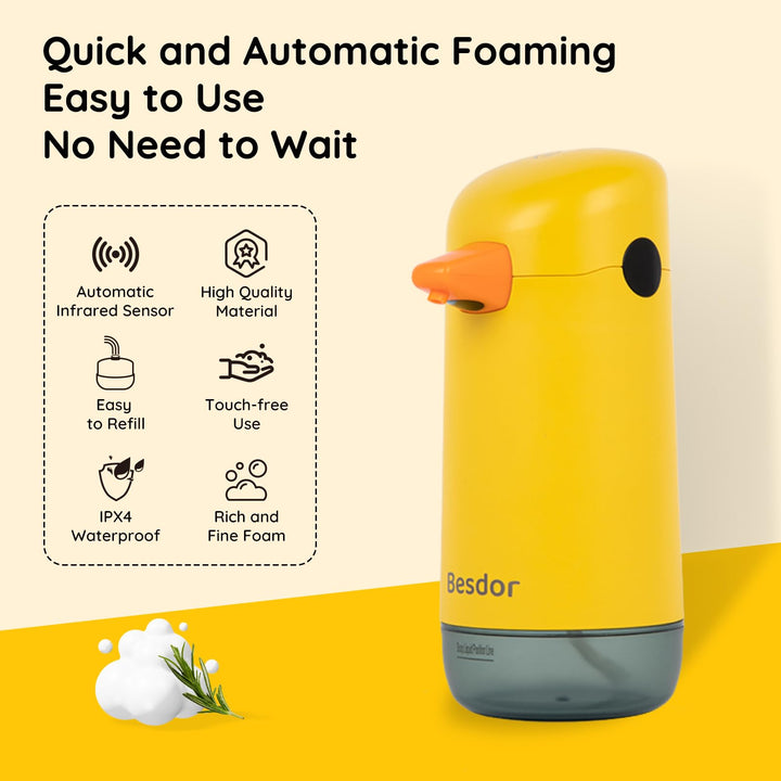 Besdor Automatic Soap Dispenser, Yellow Duck Cute Touch
