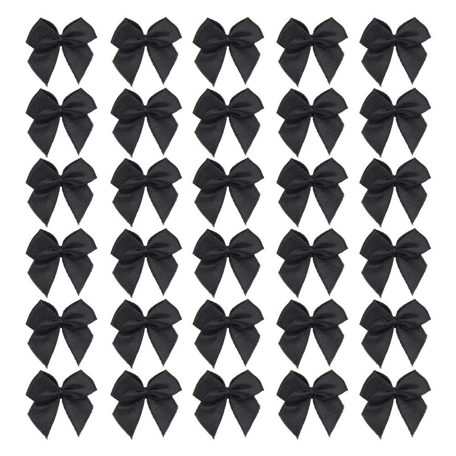 50pcs Boutique Mini Black Satin Ribbon Bows Flowers Appliques DIY Craft for Sewing Scrapbooking Wedding and Gift