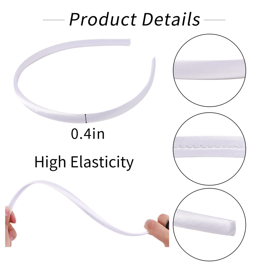 Girls&#39; DIY Satin Covered Headbands 1cm Width 36cm Circle Size (20pcs White)