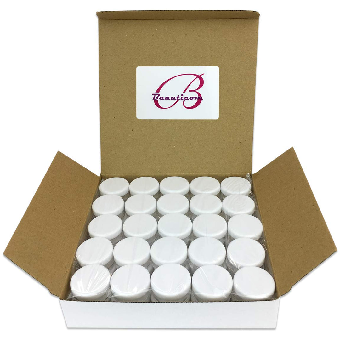 Beauticom 5 Gram or 5 ML Round White Screw Cap Lid with Clear Base Jar (Quantity: 50 Pieces)