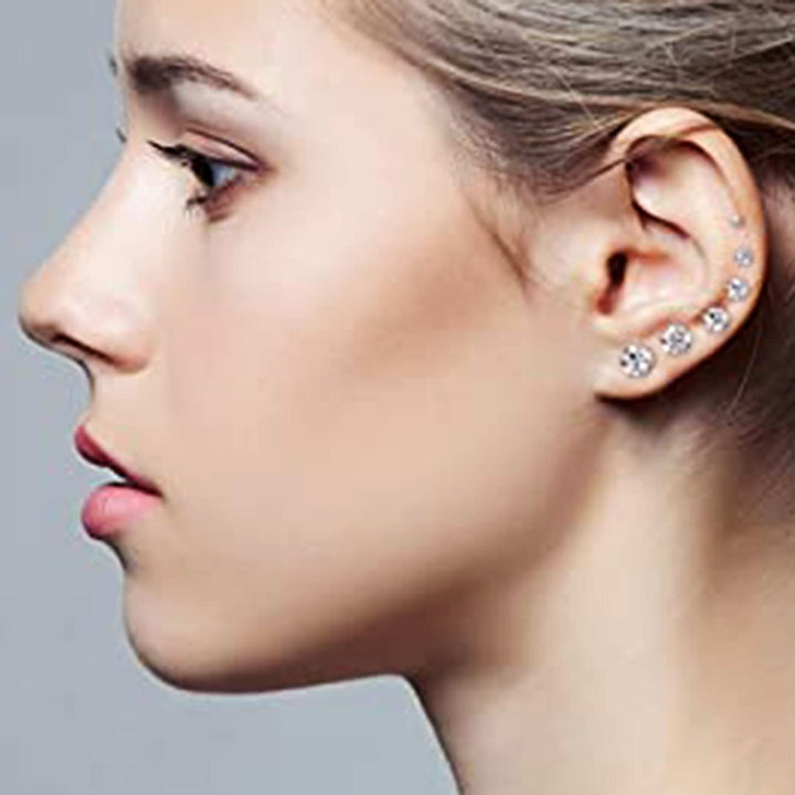 Set of 6 pairs of ear studs lady girl 316L stainless steel cubic zirconia earrings 3-8mm 3mm/4mm/5mm/6mm/7mm/8mm