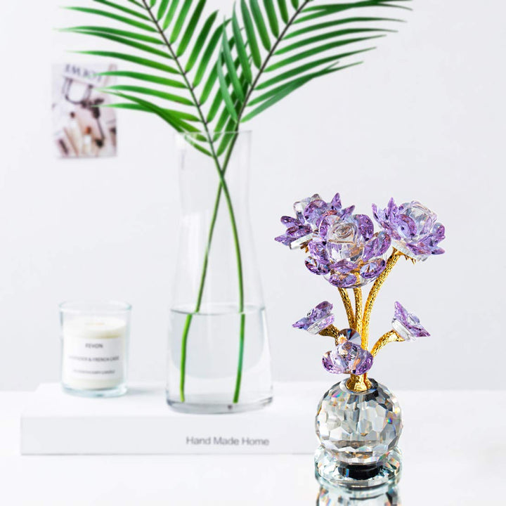 QFkris Purple Crystal Rose Flower Figurine Collectible 