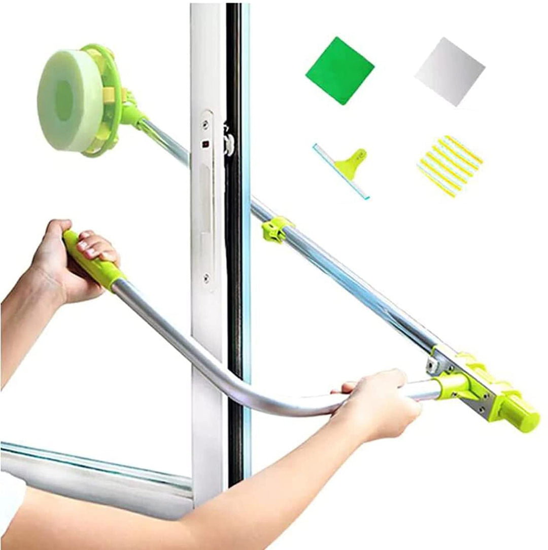 Window Cleaning Tool U Shaped Window Cleaner for External Window Washer with Telescopic Pole, Angle Adjustable Sponge Head and Squeegees