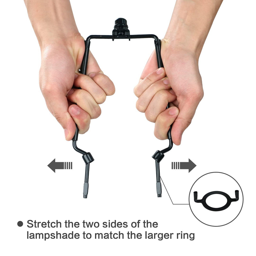 Lamp Shade harp Holder Lamp Harp Adapter 8 9 10 inch Works with Most of Lamp Style Adjustable 3/8 IP Standard,E14,E26,E27 Light Base UNO Fitter Adapter Converter Finial Set -Black