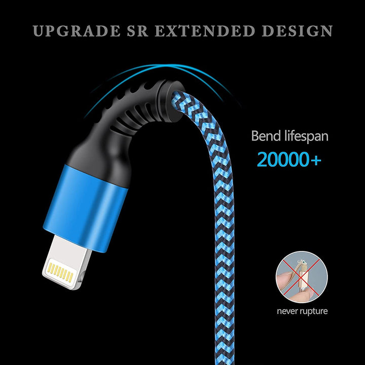 3Pack Lightning Charger Cable for iPhone 14/13 Pro Max/13Pro/13 Mini/12/11/10/X/XR/XS/8 Plus, 6Ft Apple Original Braided Long Charging Cords Fast Charging Lightening Multicolor Powerline Chord Wire