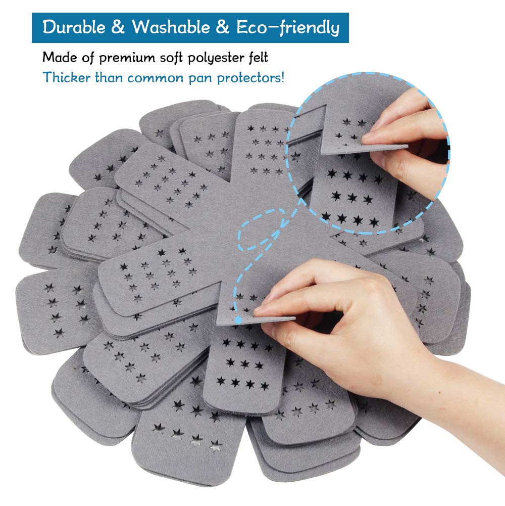 Pan Pot Protectors, Larger &amp; Thicker Pan Protector with Stars, Set of 12 and 3 Different Sizes, Gray Pot Separator Pads for Stacking and Protecting Your Cookware