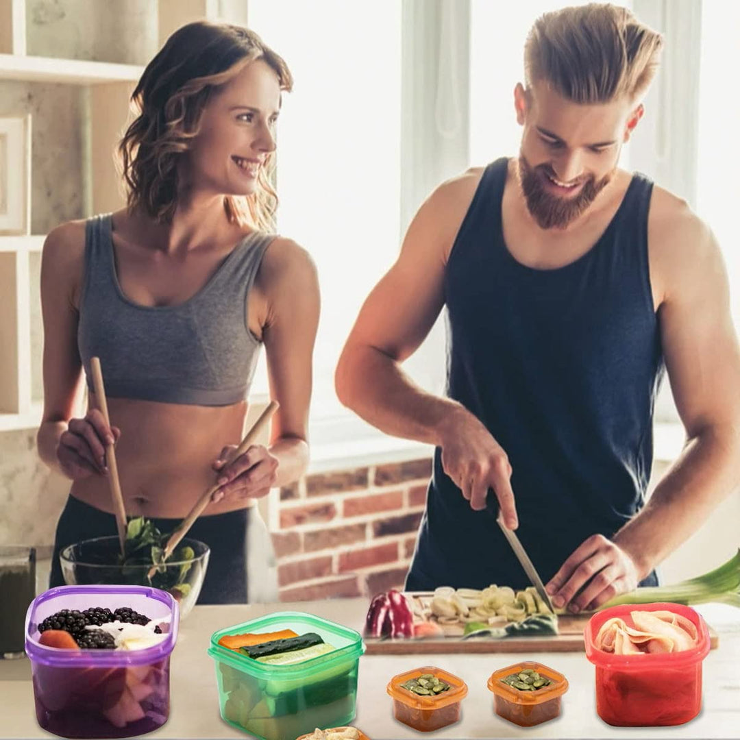 Portion Control Containers for Weight Loss (14 Piece) - 21 Day Fix Measuring Cups and Food Plan with Free eBook, Multi Color and Label Engraved Healthy Diet Containers