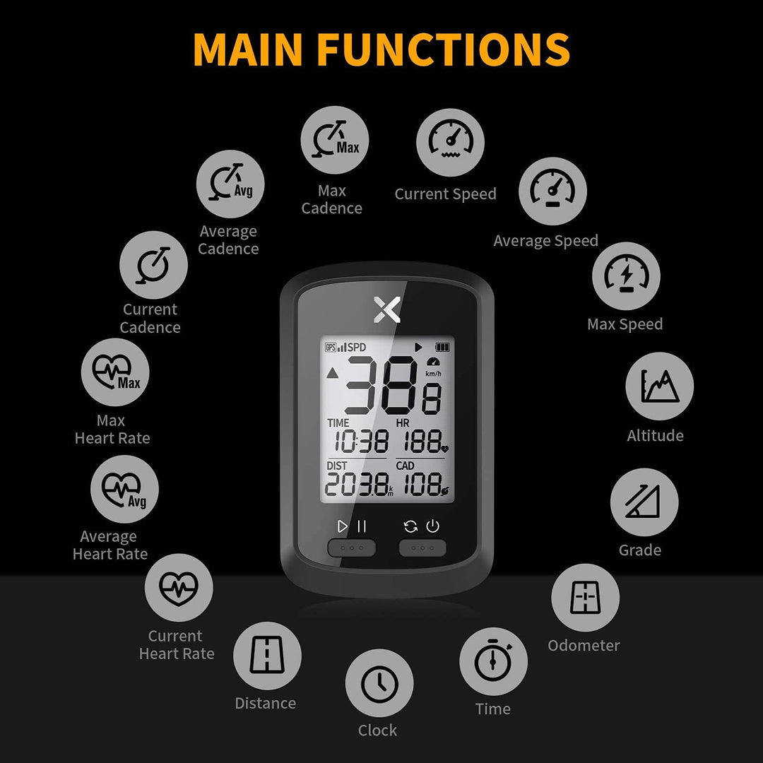 XOSS G+ Bike Computer Wireless, Bike Speedometer Bluetooth Ant+ Sensor Support, Bike Odometer IPX7 Waterproof 3 Satellites Positioning for All Cycling Bikes (with Free Black Cover)