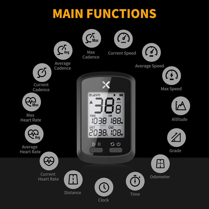 XOSS G+ Bike Computer Wireless, Bike Speedometer Bluetooth Ant+ Sensor Support, Bike Odometer IPX7 Waterproof 3 Satellites Positioning for All Cycling Bikes (with Free Black Cover)