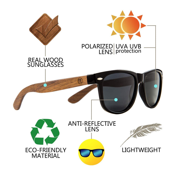 FEISEDY Polarized Wood Sunglasses Women Men HD UV400 Dr