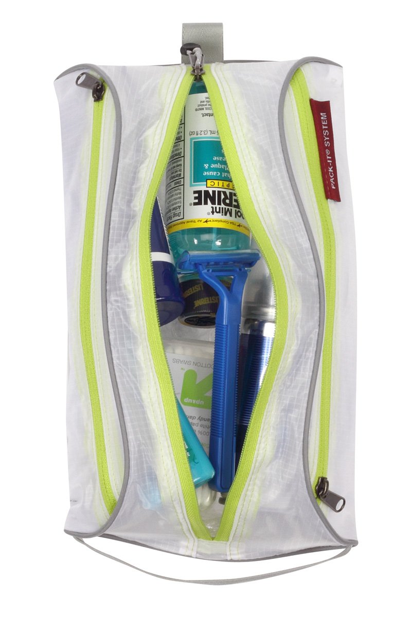Pack-It Specter Quick Trip Travel Toiletry Bag - Compact and Durable Organizer with Easy Open Full Zip Opening and Grab Handle for Hanging, White/Strobe - One Size