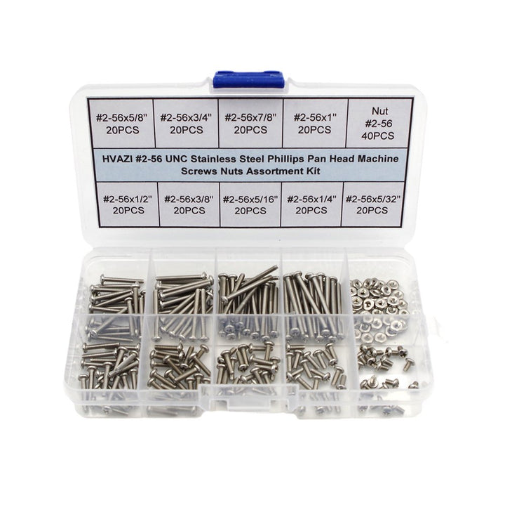 #2-56 UNC Stainless Steel Phillips Pan Head Machine Screws Nuts Assortment Kit (#2-56UNC)