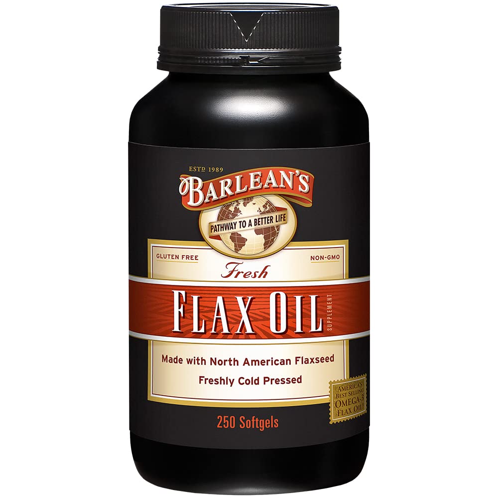 Barlean&#39;s Flaxseed Oil Softgels, Cold-Pressed Flax Seed Supplement with 1,650 mg ALA Omega-3 Fatty Acids, 1000mg, 250 ct