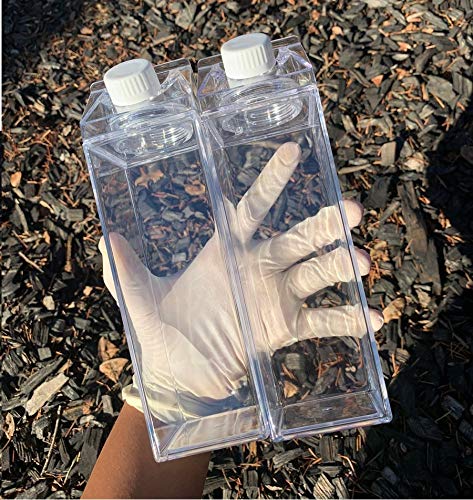 Clear Milk Carton Water Bottle Creative Square Transparent Cup + Straw + Storage Bag (17 oz-)