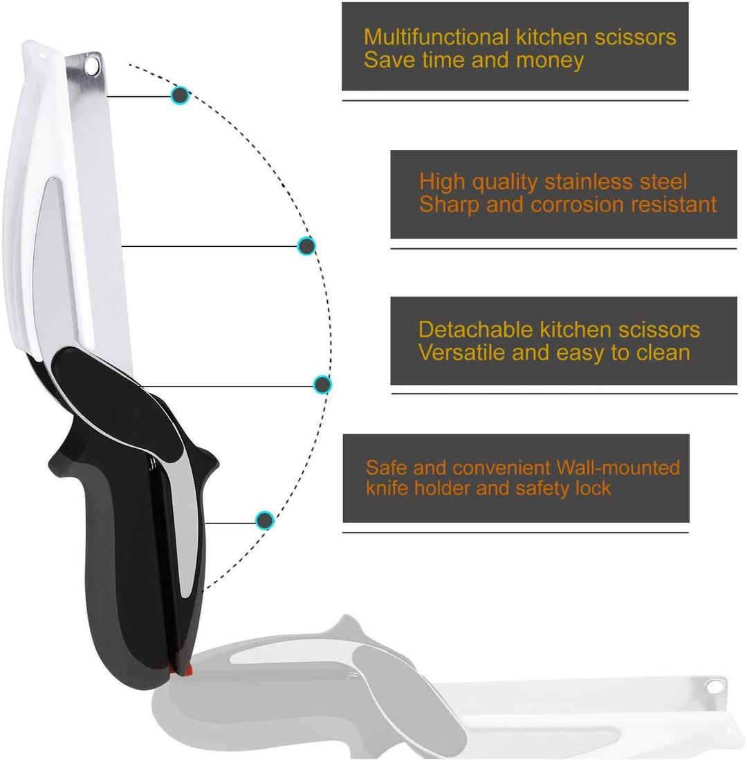 Kitchen Food Scissors, Food Cutter Chopper Clever Stainless Steel Knife with Cutting Board Built-in-Use for Quick and Easy Cutting in Your Kitchen as Food shears,Vegetable Slicer,Fruit Cutter