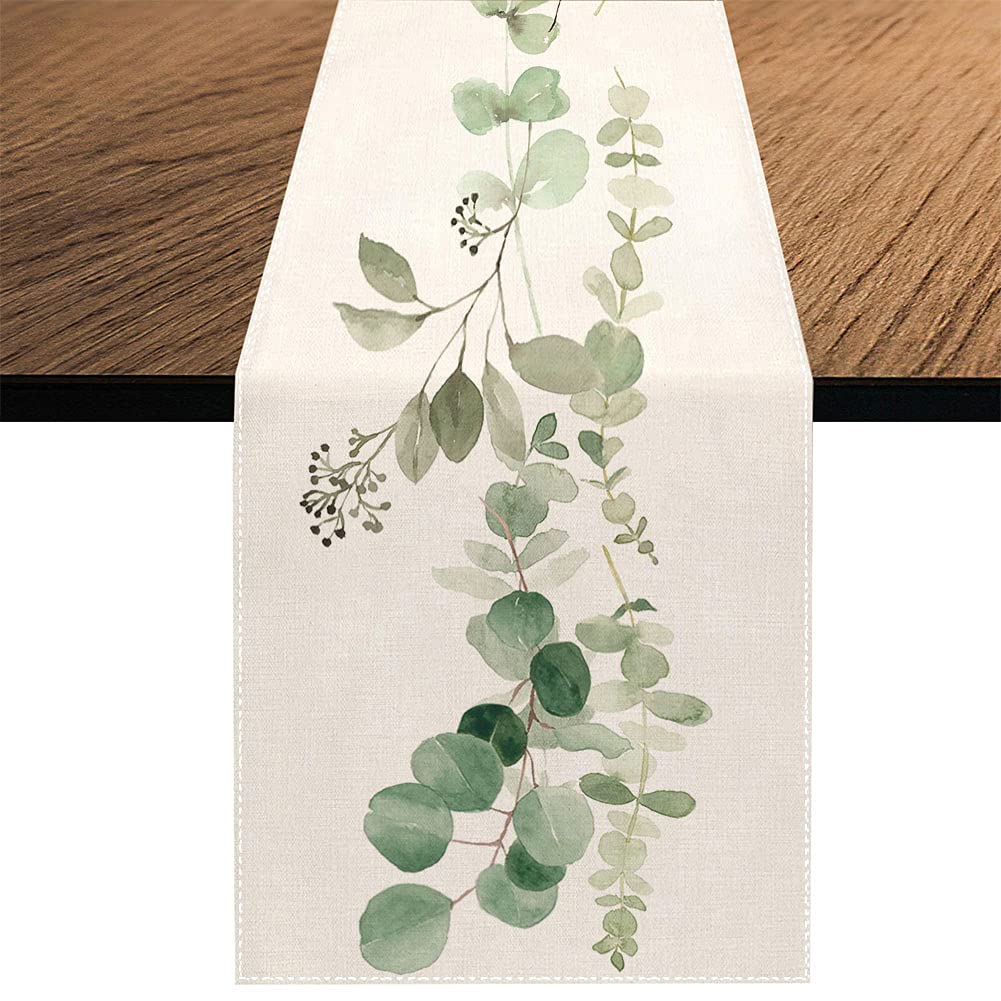 Greenery Table Runner ,Thanksgiving Table Decor Christmas Decoration Fall Table Runner for Farmhouse Decorations, Kitchen Dinning Outdoor Table Decor 13 x 70 Inch