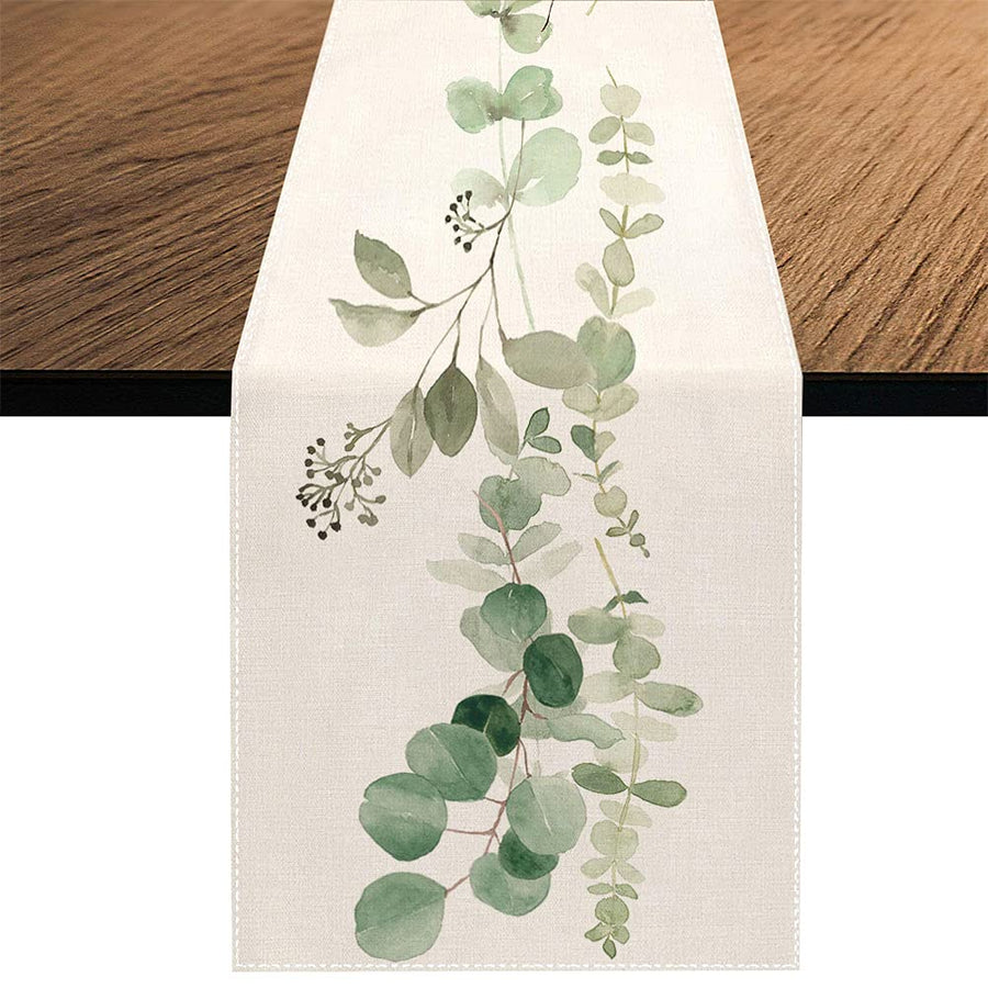 Greenery Table Runner ,Thanksgiving Table Decor Christmas Decoration Fall Table Runner for Farmhouse Decorations, Kitchen Dinning Outdoor Table Decor 13 x 70 Inch