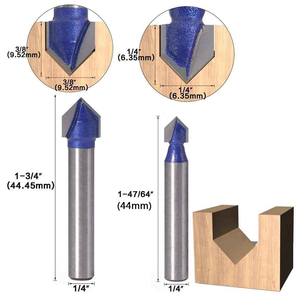 4pcs 90 Degree V Groove Router Bit Set Carbide 1/4 Inch Shank V Cut Router Bit Set V Grooving Bit