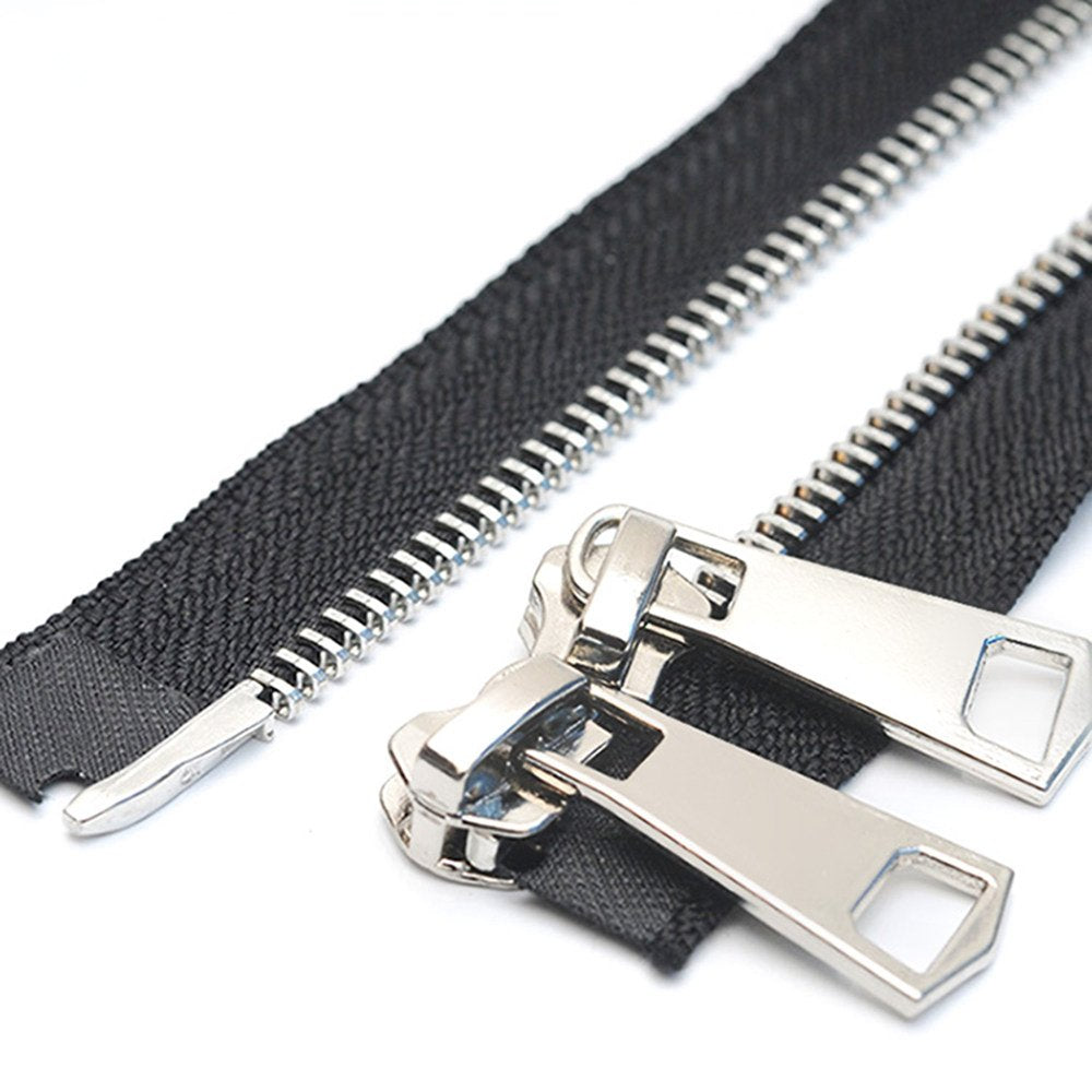 #5 20 Inch 50cm Two Way Separating Jacket Zipper Silver Metal Zippers for Jackets Coats Sewing Crafts (20 TW Silver)