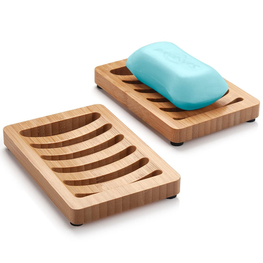 Soap Holder, Bamboo Soap Dish, Wooden Soap Holder Soap Dish, 2 Pack Bamboo Soap Holder, Soap Dishes for Bar Soap, Wooden Soap Tray, Kitchen Soap Tray Self Draining (Wooden Color)